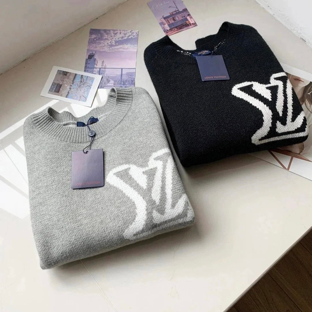Jersey Punto Oversize Logo LV Gris Estilo Lujo Diseñador | Invierno 2026