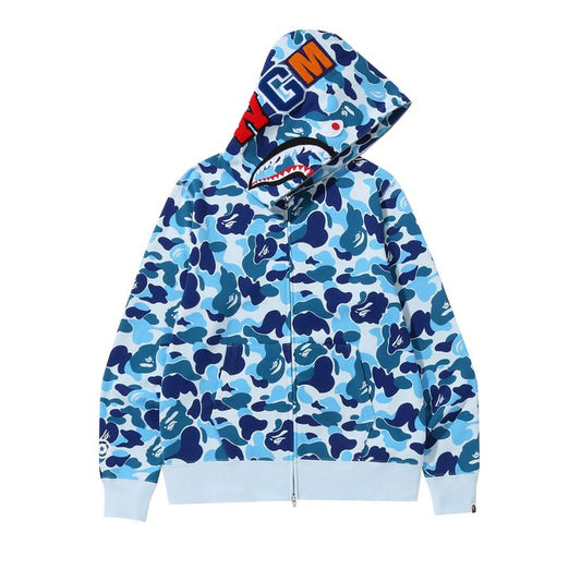 BAPE Hoodie Camo Shark Azul — Sudadera Urbana con Capucha y Cierre