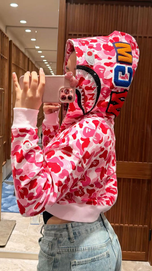 BAPE ABC Camo Shark Full Zip Hoodie Red
