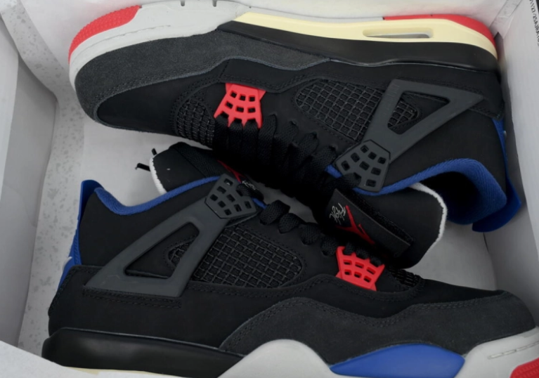 Jordan 4 Retro "Rare Air"  Black Red Blue – Zapatillas Hombre