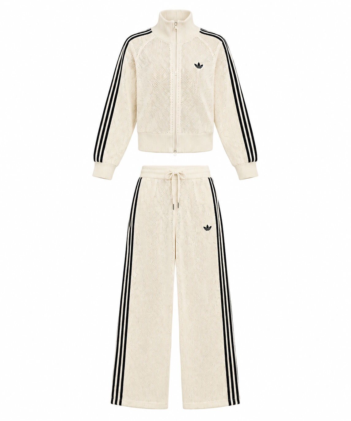 Adidas Originals Conjunto de Punto Crema Mujer – 3-Stripes Wide Leg