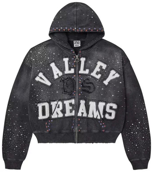 Sudadera “Vale lives” – Hoodie Oversized con Brillos y Estilo Vintage