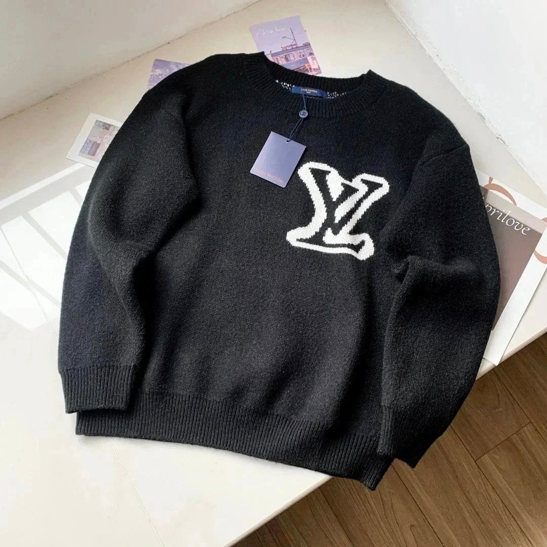 Jersey Punto Oversize Logo LV Gris Estilo Lujo Diseñador | Invierno 2026